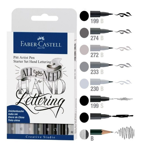 Caneta Pitt Faber Castell Lettering - 7 Pontas + Lápis