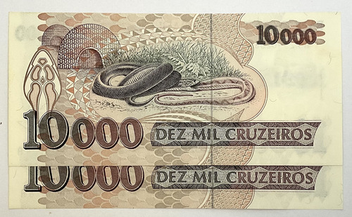 2 Cédulas 10000 Cruzeiros - C-224 - 1992 - Fe Sequência (Usado)