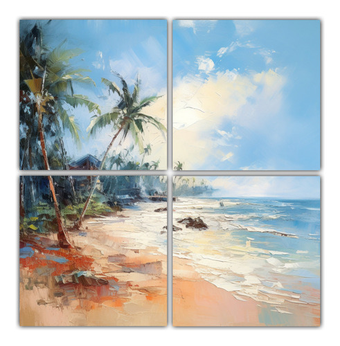 120x120cm Cuadro Paisaje De Playa Con Palmeras Bastidor Made