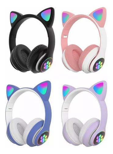 Audífonos De Gatito Diadema Negra Bluetooth Con Luz Led
