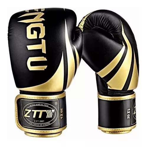 Guantes De Box Para Kickboxing,strap Velcro Dorado 12 Oz