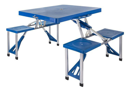 Mesa Plegable Azul Con Asientos Tipo Maleta