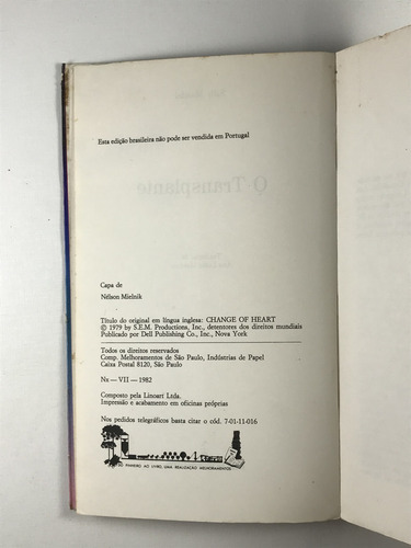 Livro O Transplante Sally Mandel Melhoramentos 1982 - E6