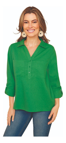 Blusa Mujer Casual Verde Lino 992-92