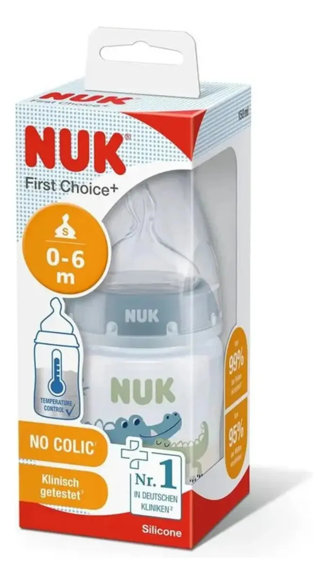 Mamadera Nuk First Choice 0-6m 150ml Bebe Anticolic Color Celeste Cocodrilo