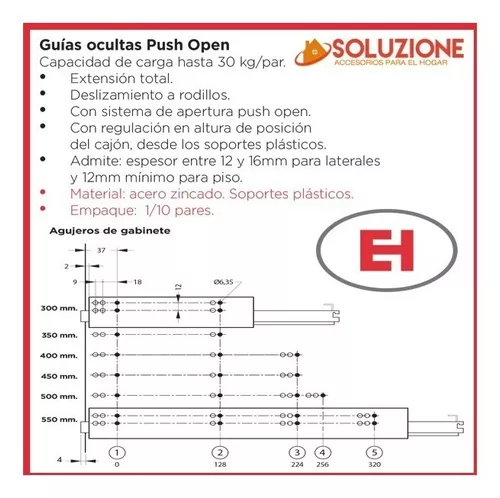 Guía Cajón oculta extracción parcial Push - MOLDYPORT tableros