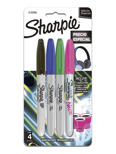 Sharpie Marcadores Fino Permanentes Finos 3 Colores + 1 Neón