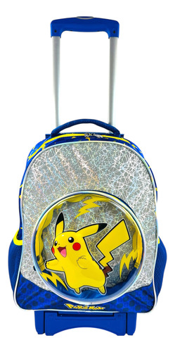 Mochila Rueditas Lonchera Lapicera Primaria Pokemon Pikachu Azul Pokémon