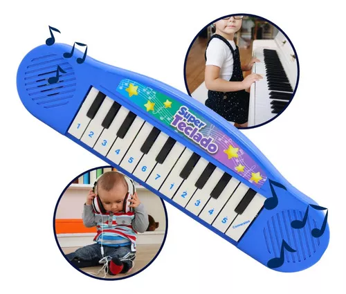 Teclado Infantil Piano Eletronico C/ Microfone E Luz Azul