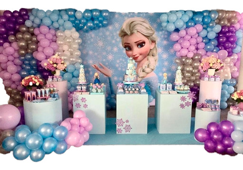 Decoracion Globos Pared Frozen Morado Azul Gris Blanco