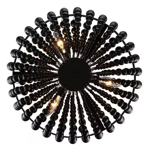Lampara Techo Negra De 3 Luces Pantalla De Cuentas De Madera