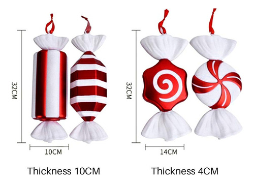 Decoración De Caramelo De Navidad, 32 Cm, Color Rojo Y