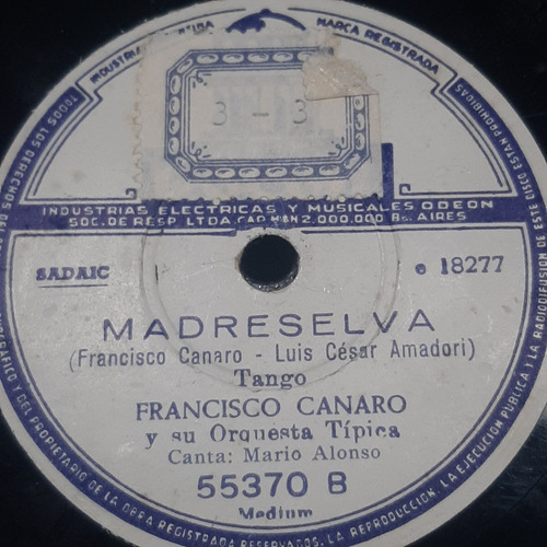 Pasta Francisco Canaro Orq Tip Mario Alonso Odeon C546