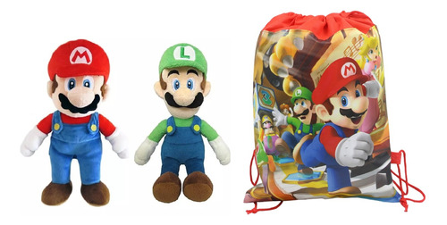Pack Peluches Mario Bros Y Luigi 25 Cm Más Bolso Nuevos