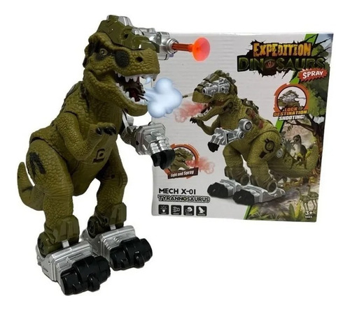 Dinosaurio Camina Tira Humo Sonido Luz Y Dispara Dardo Robot Verde