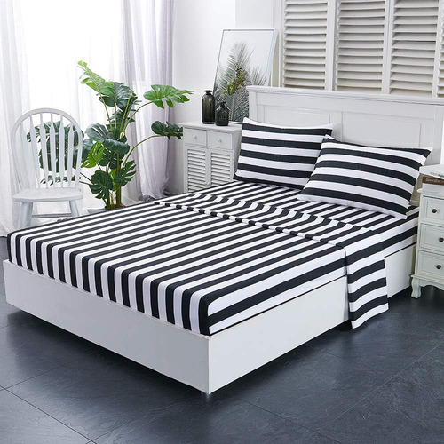 Mejor Temporada Queen Size Stripe Sheet Set-4 Piezas Super S