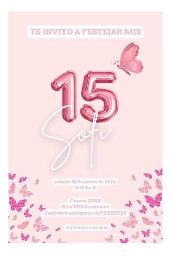 Diseño Invitación 15 Mariposa Rosa