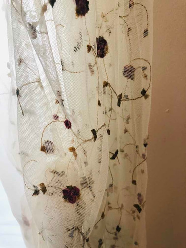 LUFA Nuevo cenefas de bufanda de voile de tul de flores decoradas con cortinas de ventana transparentes Negro