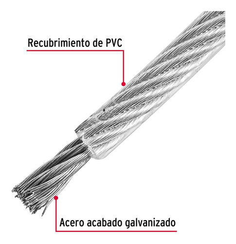 Cable Flexible 1/8' Acero 7x19 Recubierto Pvc Carrete 75 M