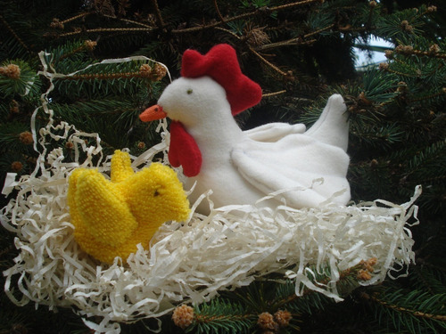 Muñeco Gallina Y Pollito Waldorf Artesanal (de Paño Naval)
