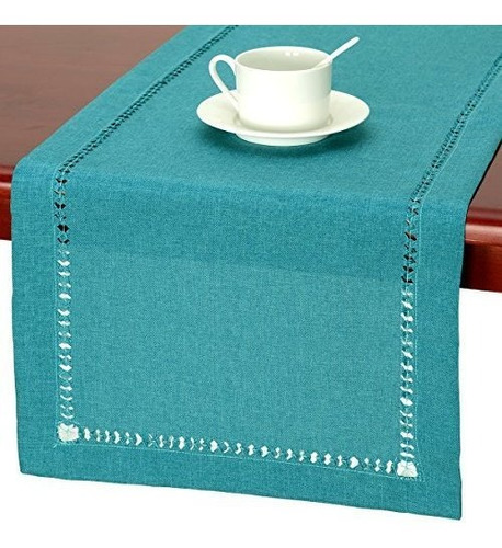 Grelucgo Hecho A Mano Hemstitch Teal Table Runner Dresser Bu