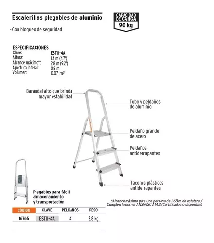 ESTU-4A Escalera tubular plegable de 4 peldaños aluminio Truper