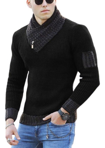 Scarf Neck Sweater Men's Slim Fit Casual Pullover Cool [s]