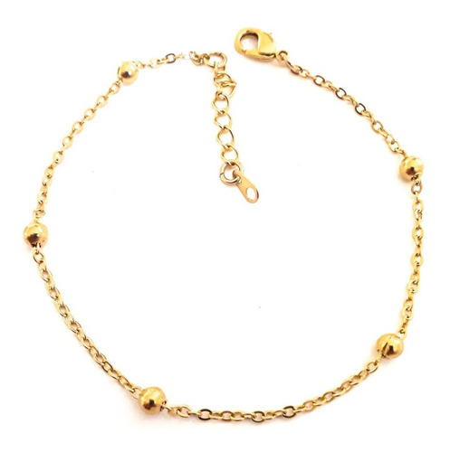 Pulsera Para Dama Cadena Bolitas En Chapa De Oro 14 Kilates Largo 18 Cm