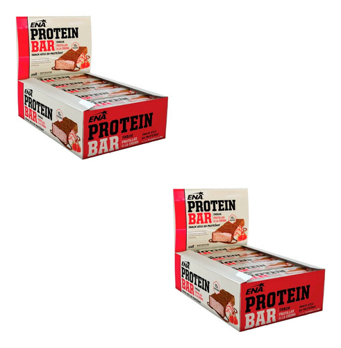 Combo X2 Snack Ena Protein Bar Caja 16 Unid. Sabor Frutillas A La Crema