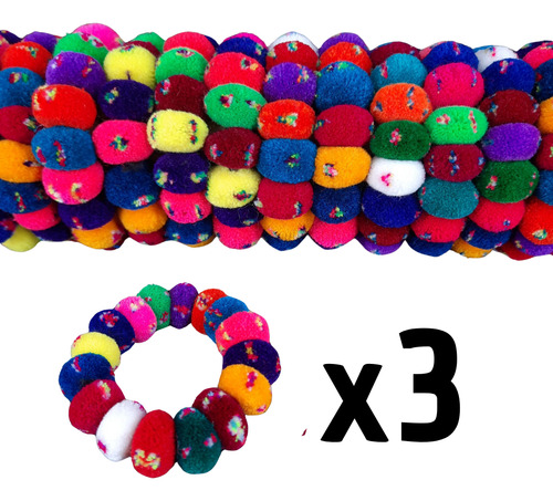3 Coleros Norteño Andino: Pompón De Lana Peruana P/ Regalar Multicolor Pompón