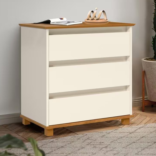 Comoda Para Quarto 3 Gavetas Multiuso Funcional Organizador Off White/freijó