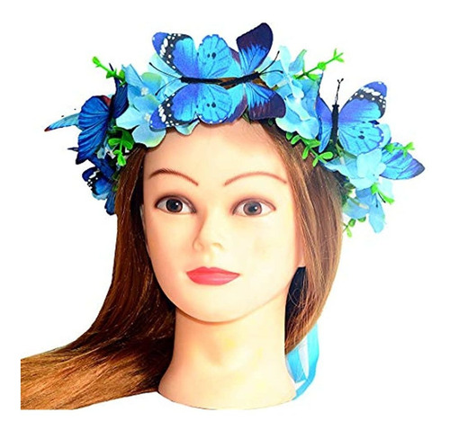Azul Mariposas Corona Flores Diadema Corona De Cabello Guirn