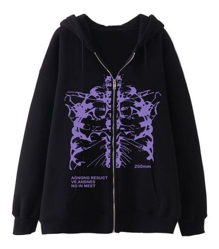 Moda Sudadera Unisex De Corte Oversize Estampado Esqueleto