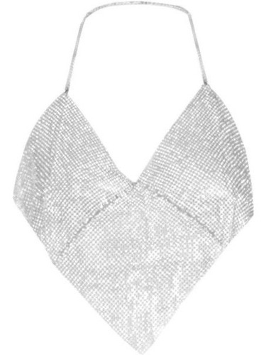 Cropped Luxo Manta Metálica Com Correntes, Blusa Da Moda