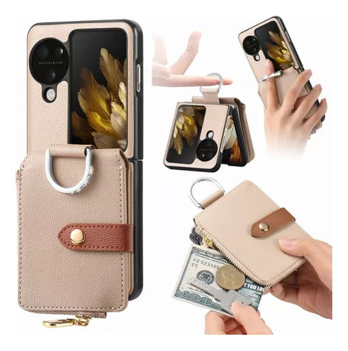 Funda De Piel Tipo Cartera Con Forma De Anillo Para Oppo Fin