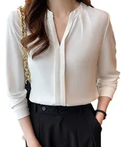 Comprar Camisas Blancas De Moda Con Cuello En V De Manga Larga Para