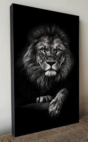 Imagem 1 de 1 de Quadro Leão Para Hall Em Madeira Mdf