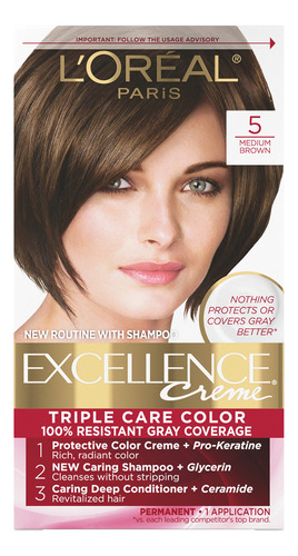 Tinte L'oreal Excellence Creme 5 Marrón Medio, Cobertura