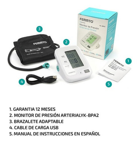 Imagen 9 de 10 de Tensiómetro digital de brazo automático Femmto YK-BPA2
