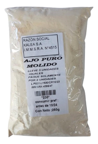 Ajo Puro 250g. Lleve 3 Pague 2.