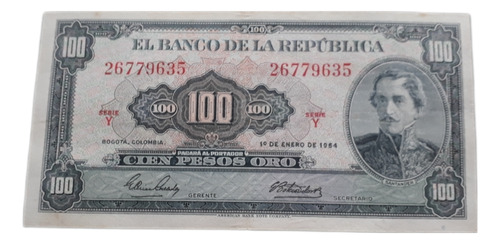 Billete Colombia 100 Pesos Oro 1964