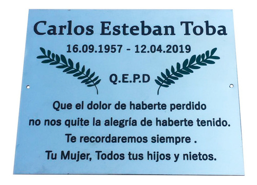 Placa Cromada Funeraria, Cementerio, Nicho, Lapida, 20x10cm