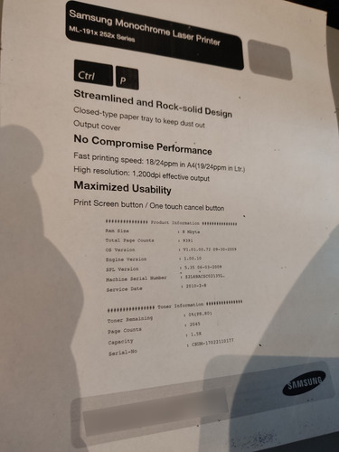 Impresora Samsung Ml-1910 Funcionando Con Detalles Pregunta (Usado)