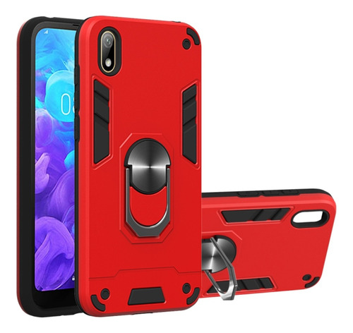 Funda Para Zte A3 2020 Con Anillo Metálico Rojo Antishock