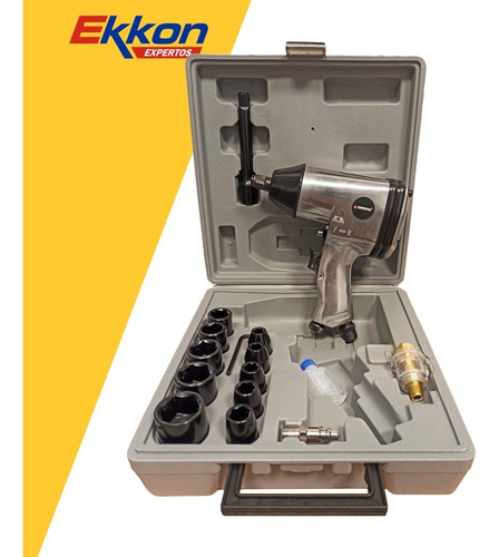 Imagen 4 de 9 de Llave Impacto Neumatica Pistola Kommberg 1/2 PuLG Kit 17 Acc