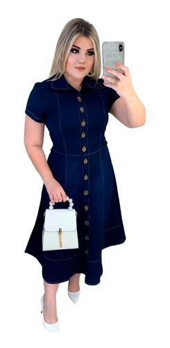Imagem 1 de 3 de Vestido Evangelico Jeans Feminino Nesgas Botões Comportado