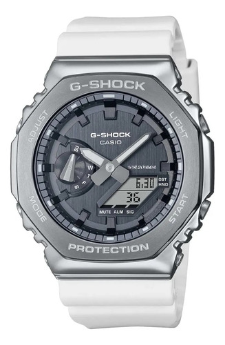 Reloj Casio G-shock Gm-2100 Para Caballero Color de la correa Blanco Color del bisel Blanco Color del fondo Gris