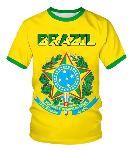 Camiseta Deportiva De Manga Corta 3d Con Bandera Brasileña