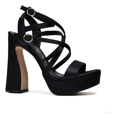 Zapatillas Negras Abiertas Tacon Grueso MercadoLibre