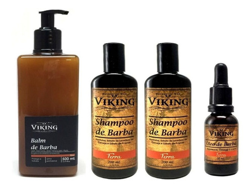 Kit De Barba Com 1 Óleo + 2 Shampoo + 1 Balm 500ml Viking